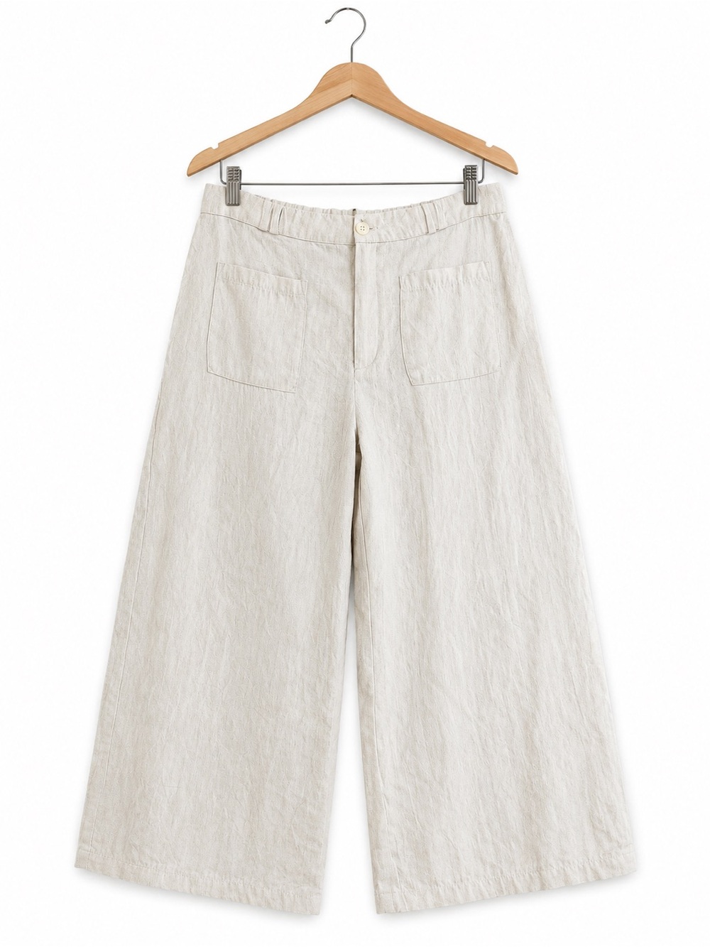 Zara Linen Blend Wide Leg Cropped Pants XL Beige Neutral Coastal